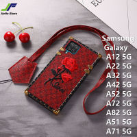 JieFie Rose ดอกไม้สำหรับ5G Samsung Galaxy A12 A52 A72 A22 A32 A42 A82 A51 A71 5G หรูหราสแควร์เคสโทรศัพท์ + เชือกเส้นเล็ก