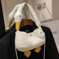 Summer season cute doll bag big goose bag Messenger small bag female 2023 new hand-held wool hand-woven bag 【BYUE】