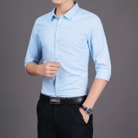 เสื้อเชิ้ตลายทาง Cross-border trade the new spring and summer mens mens short sleeve shirt cultivate ones morality five points in the sleeve cuff shirt male adolescents tide