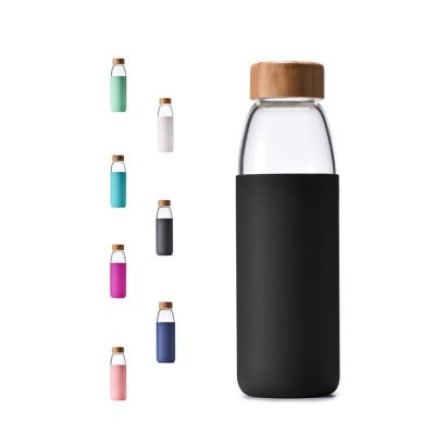 ↂ☂  European and popular bamboo lid cup with silicone sleeve environmental protection food grade high borosilicate glass bottle logo manufacturer