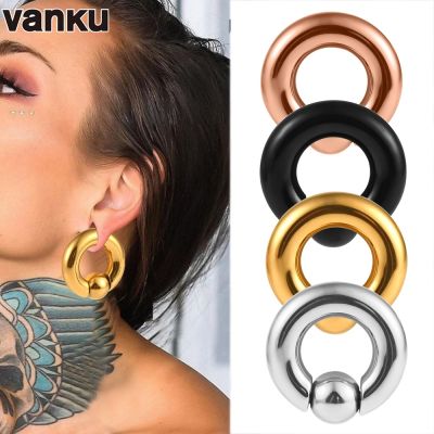 Vanku 2pcs Stainless Steel Ear Piercing Weights Stretcher Expander Ear Gauge Round Ball Closure Nose Septum Ring Jewelry