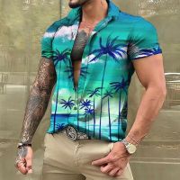 (ใหม่. กระโปรงหน้าร้อนสำหรับเสื้อยืดแขนสั้นสำหรับผู้ชาย Aloha เสื้อยืดพิมพ์ลายต้นมะพร้าว3D เสื้อฮาวายขนาดใหญ่พิเศษชุดผู้หญิงชายหาดลำลอง