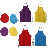 8-Piece Childrens Apron and Chef Hat Set, Adjustable, with 2-Pocket Kitchen Apron Apron