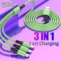 Lenuo 1.2 เมตรซิลิโคนเหลว 3 in 1 อย่างรวดเร็วสายชาร์จ USB เพื่อสายฟ้า/Type C / M icro USB สายชาร์จสำหรับ iPhone Samsung Huawei Xiaomi Vivo OPPO สาย USB