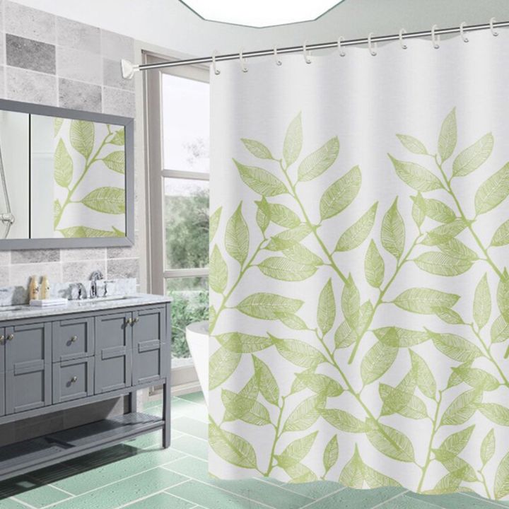 green-plant-waterproof-mildewproof-shower-curtain-digital-perforation-free-printed-bathroom