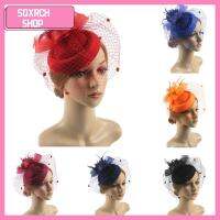 SQXRCH SHOP งานเลี้ยงน้ำชาค็อกเทล ผู้หญิง Sinamay ผ้าคลุมหน้า ตาข่าย ดอกไม้ หมวก fascinators กิ๊บติดผม หมวก fedoras ที่คาดผม