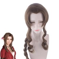 วิกผมไฟนอลแฟนตาซี VII Aerith Gainsborough วิกผมคอสเพลย์80Cm,วิกผมวิกผมคอสเพลย์สีน้ำตาลผสมสำหรับวันฮาโลวีน1:1 + ตาข่ายคลุมผมสำหรับใส่วิก