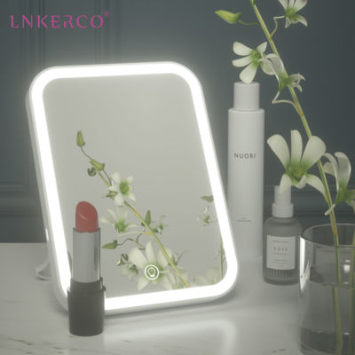 Lnkerco Makeup Mirror with LED Touch Adjustable Light Switch Tabletop Mirror Bathroom Bedroom Makeup Desktop Touch Screen Mirror