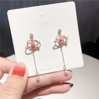 MENGJIQIAO New Elegant Geometric Heart Crystal Long Drop Earrings For Women Cute Delicate Zircon Party Pendientes Jewelry Gifts