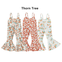 Thorn Tree ชุดจั๊มสูทเด็กผู้หญิงคอวีแขนยาวชุดรอมเปอร์ชุดฤดูร้อน 1-5 ปี