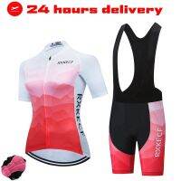 RXKECF Summer Womens Cycling Jersey Bib Shorts Sets Wear Racing Bike Clothing Kits Feminino Bicycle Clothes Suits Riding