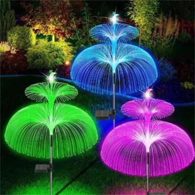 YOUZI 1PC Outdoor Solar Garden Lights Double-layer Jellyfish Optical Fiber Light For Yard Patio Pathway Lawn Party Decoration Power Points  Switches S