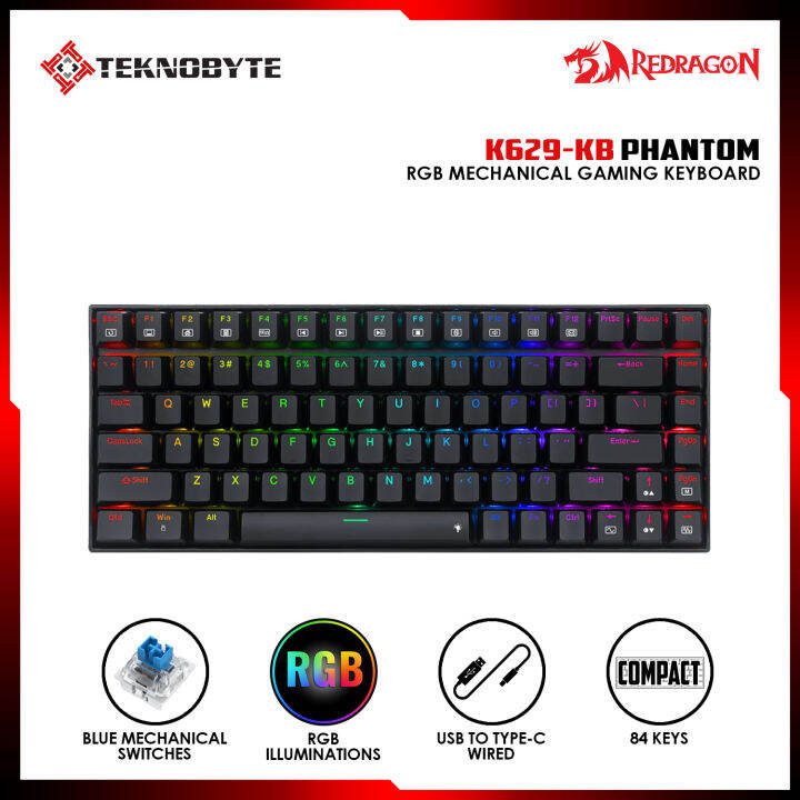 Redragon K629-KB PHANTOM BLUE SWITCH 84 key Rainbow backlight ...