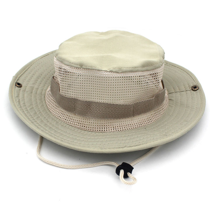 ผู้ชายพรางหมวกบอนนี่ยุทธวิธีกองทัพถังหมวกทหารปานามาฤดูร้อนถังหมวกล่าสัตว์เดินป่ากลางแจ้ง-camo-อาทิตย์ปกป้อง
