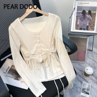 PEAR DODO เสื้อกันแดดสำหรับผู้หญิง,เสื้อมีเชือกผูกสำหรับแขนยาวถักเกาหลี