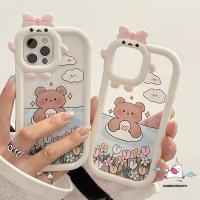 【Great. Cell phone case】 สร้างสรรค์3D โบว์-ปมเลนส์มอนสเตอร์เล็กๆน้อยๆ2 In 1ใช้ได้กับ IPhone 6 6S 7 8 14 Plus 11 13 12 Pro Max XR X XS MAX หมีสำหรับว่ายน้ำลายการ์ตูนกันกระแทกฝาปิดแบบนิ่ม