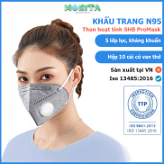 Khẩu trang y tế N95 than hoạt tính xám có van thở SHB Pro Mask chính hãng