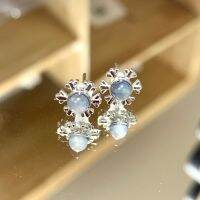 ?ต่างหูเงินแท้ Silver 92.5?ต่างหู หินนำโชค ลาบาโดไลท์เกล็ดหิมะ (Labradorite) 7.5mm (ราคาต่อ 1 คู่)