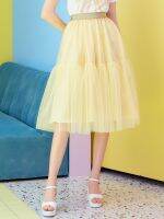 iCONiC YELLOW TULLE SKIRT #6495 กระโปรง ผ้าตาข่าย วิบวับ สีเหลือง เอวยางยืด ซับในซาติน กระโปรงสุ่ม กระโปรงตาข่าย กระโปรงแฟชั่น