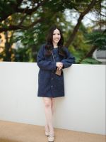 prettythingonme Murano dress (navy)-(พร้อมส่ง)เดรส oversize style ใส่ชิลๆ แต่งกระดุมเก๋ๆเข้ากับลายสีผ้า textureผ้าทออารมณ์ผ้าทวีต มีซับในทั้งตัว