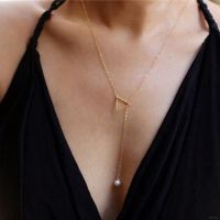 Fashion Trendy Simple Hollow Triangle Adjustable Pearl Pendant Necklace