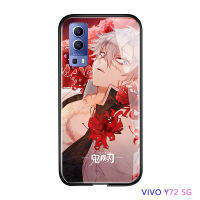 UCUC เคสโทรศัพท์เคสสำหรับ VIVO Y72 5G Casing  Vivoy72กันกระแทกอะนิเมะเคสมือถือ เคสโทรศัพท์ เคสหญิง Demon Slayer เคสโทรศัพท์ Kimetsu ไม่มี Yaiba Tanjirou Nezuko Glossy กระจกเทมเปอร์ปลอก