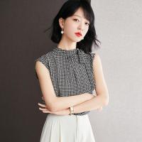 [COD][Love Fashion Clothing Accessories Boutique] สินค้าขายดี Shopping Mall Quality Counter Discount Store 2022 Summer New Style Houndstooth Chiffon Shirt Women S Temperament Sleeveless Vest Top