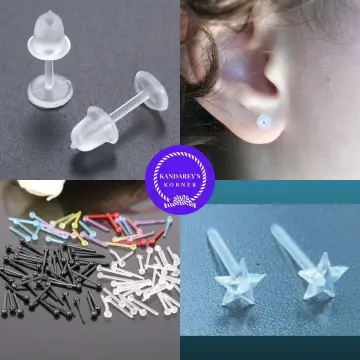 Clear Plastic Stem Rubber Anti-Allergy Ear Stud Replacement