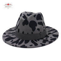 QBHAT 2021 New Wide Brim Cow Print Felt Fedora Hats Women Uni Men Party Festival Fashion Jazz Cap Panama Style Wholesale