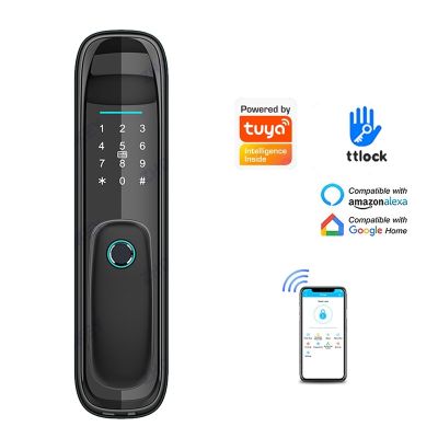 Tuya Wi-Fi ล็อกประตูอัตโนมัติสแกนลายนิ้วมือ/รหัสผ่าน/บัตร RFID/กุญแจกล/แอปสมาร์ทโฮมล็อคอัจฉริยะอิเล็กทรอนิกส์8ภาษา