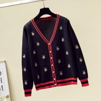 ○❁❈ Fashion Designer Embroidery Cardigan Sleeve Breasted Contrast Color Knitted Sweaters C-196