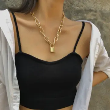 Rock Choker Lock Necklace Layered Chain On The Neck With Lock Punk