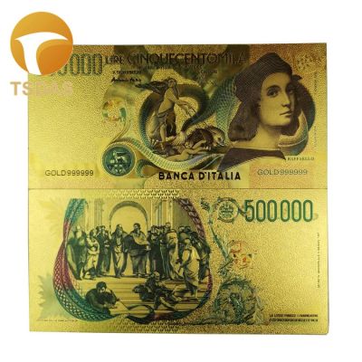 ธนบัตรขายดีเคลือบทอง500พัน Lire ธนบัตรฟอยล์สีทองเงินจำลองสำหรับการสะสม