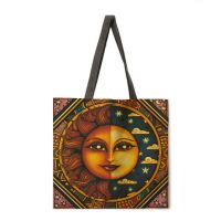 Sun Moon God Pattern Print Reusable Shopping Bag Ladies Fashion Shoulder Bag Ladies Canvas Handbag Tote Bag