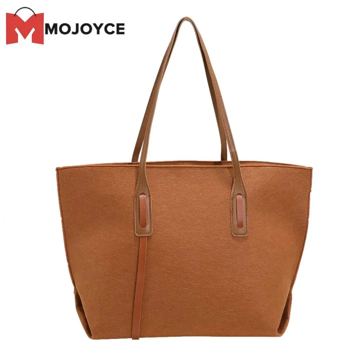 MOJOYCE Women Felt Asymmetric Strap Tote Bag Lady Casual Solid Color
