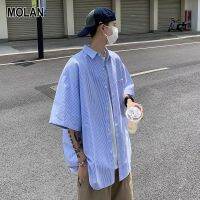 MOLAN เสื้อเสื้อเชิ้ตมีลายชายเสื้อเสื้อแขนสั้นเสื้อแจ็คเก็ตเสื้อญี่ปุ่น