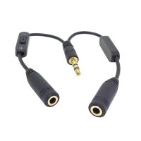 【YF】 1 in 2 out 3.5mm Stereo Male to Double mono 3.5 mm Female Audio Headphone Y Splitter Cable with Volume Switch Black