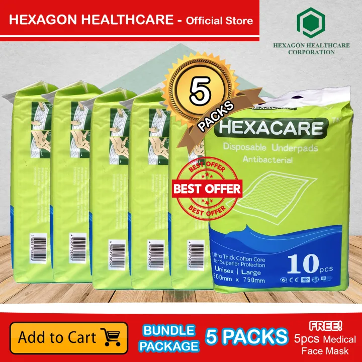 UND01B5L HEXACARE Disposable Adult Underpads Large Size 600mm x 750mm