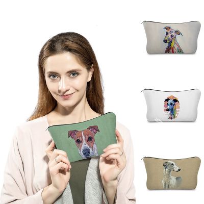 Personalized Oil Painting Greyhound Dog Prints Makeup Bag Portable Female Toiletry Bag Kids Big Pencil Case Women Cosmetic Bag