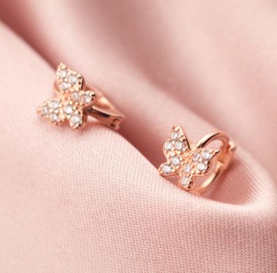[COD] Earrings female Korean version of fresh and sweet diamond-studded insect butterfly girl heart earrings