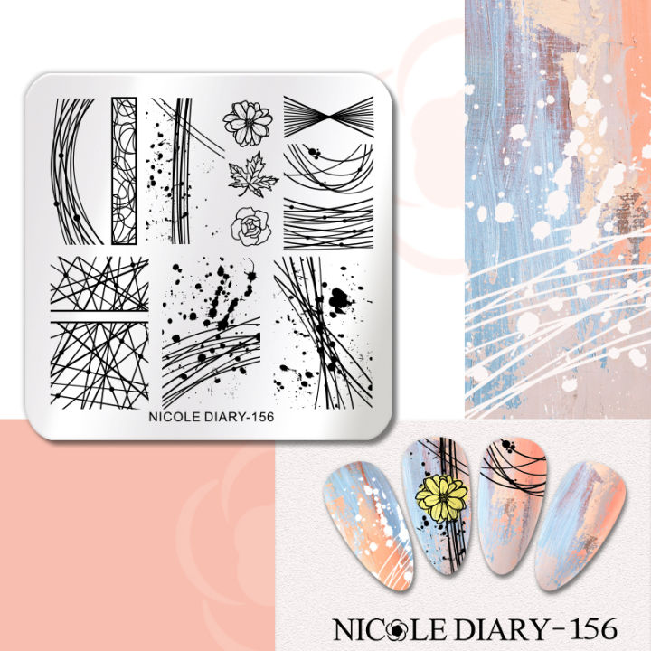 NICOLE DIARY Lines Maple Leaf Nail Stamping Plates Autumn Fall Leaves Image Printing Stencils DIY Stamp Templates All For Nails