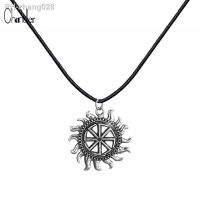 Son of Sun Sloar Kolovrat Slavic Amulet Pendant Necklace Black Leather Rope Chain Viking Male Jewelry For Boyfriend Gifts