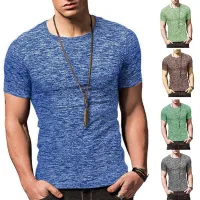 Mens Casual Solid Color Round Neck Slim Short Sleeve T-Shirt Tops