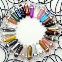 【YF】✿℗☋  1PCS Stone agates Hexagonal Column Pendulum Pendant Leather Chains Necklace Fashion charms