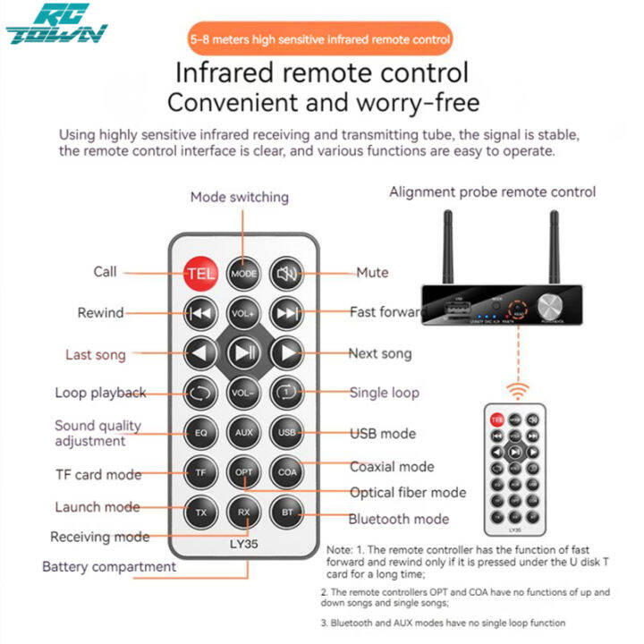 rctown-2023newรองรับตัวรับสัญญาณ-aux-บลูทูธตัวแปลงเสียงหูฟัง3-5มม-ดิสก์-u-บัตรผู้เล่นทีเอฟดิจิตอลเพื่อจำลอง