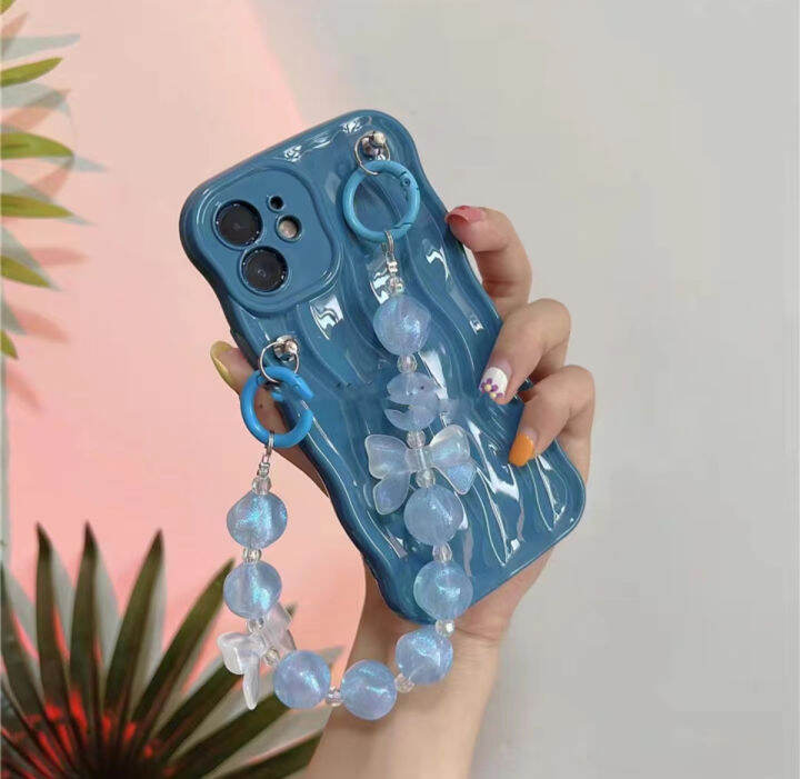 ins-สเตอริโอ-blue-wave-case-สำหรับ-iphone14promax-blue-bowknot-candy-bracelet-case-สำหรับ-iphone13-silver-bevel-span-chain-case-สำหรับ-iphone12promax-blue-silicone-case-สำหรับ-iphone11