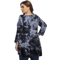 4XL 5XL Plus Size Tops Women 2021 Spring Autumn O Neck Long Sleeve Tie Dye Print Retro Vintage Blouse Loose Big Size Long Blouse