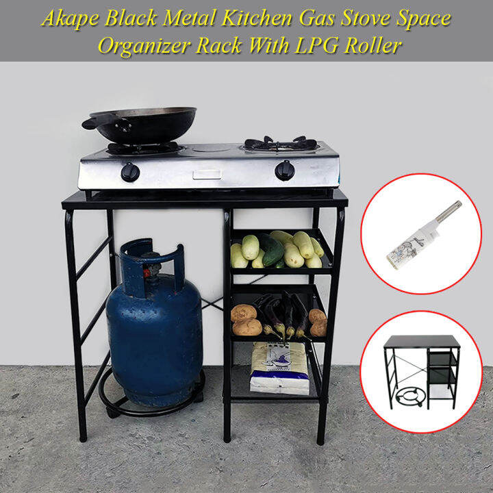 OFFICIAL Black Metal Kitchen Gas Stove Space Organizer Rack With LPG