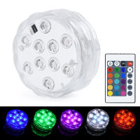 10LEDs RGB Submersible Light Remote Controlled Color Change Underwater LED Night Light for Outdoor Vase Fish Tank Pond