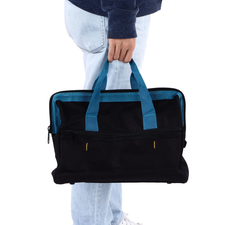 กระเป๋าเครื่องมือช่าง-กระเป๋าผ้าแคนวาสปากกว้างพร้อมสายคล้องไหล่สำหรับช่างไฟฟ้าช่างไม้